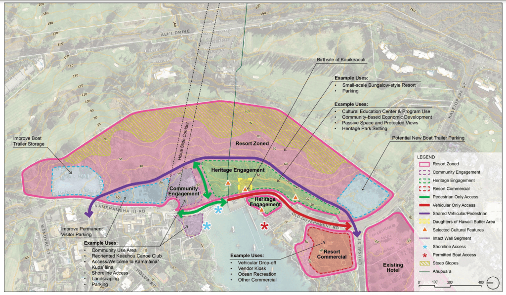 A map showing some of the potential changes to Keauhou Bay. (Kamehameha Schools/Screenshot)
